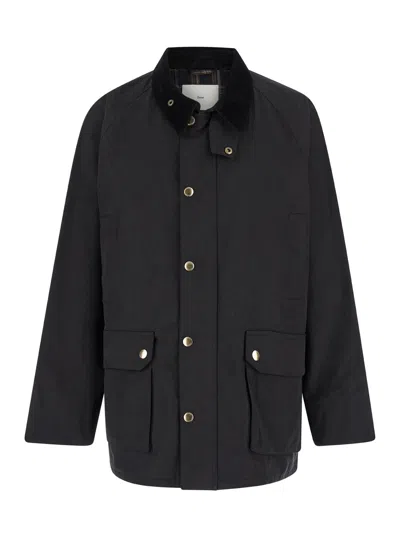 DUNST HUNTING BLACK JACKET WITH CLASSIC COLLAR AND ADJUSTABLE BELT IN COTTON BLEND MAN