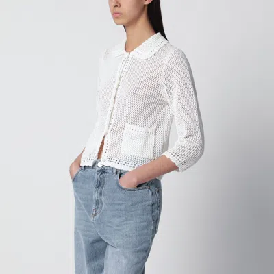 Dunst Ivory Openwork Linen-blend Cardigan In White