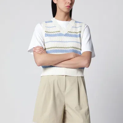 Dunst Ivory/green/light Blue Striped Crocheteffect Vest In Multi