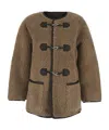 Dunst Beige Collarless Shearling Jacket With Front Toggle Closure In Ecofur Woman In Brown