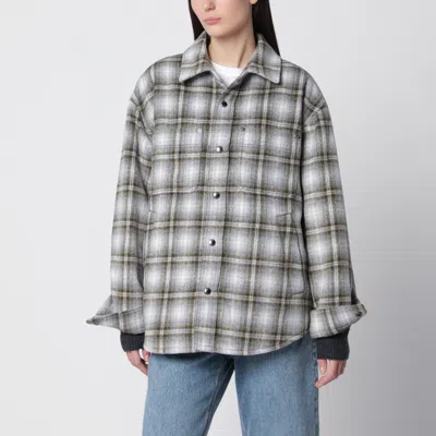 Dunst Khaki Check Quilted Flannel Shirt Jacket In Multi