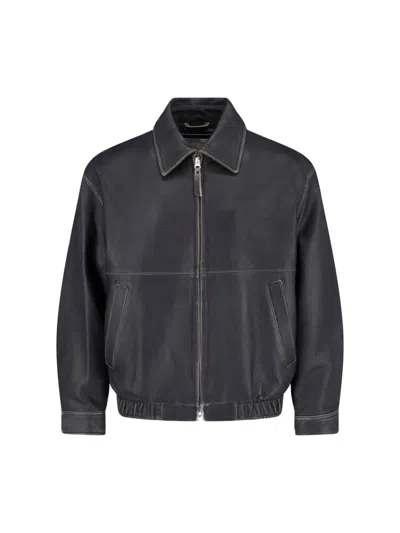 Dunst Lamb Leather Bomber Jacket In Black