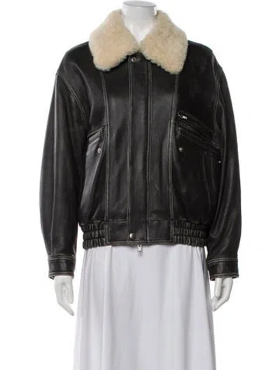 Pre-owned Dunst Lamb Leather Faux Fur Jacket In Brown