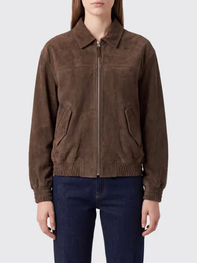Dunst Lambskin Bomber Jacket With Classic Collar And Dropped Shoulders In Brown