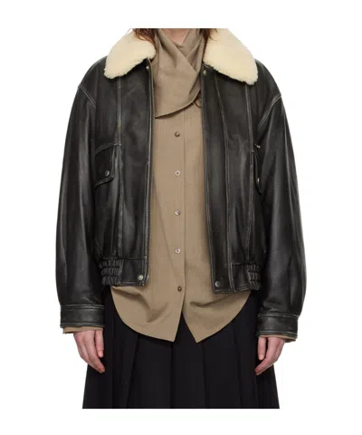 Dunst Leather Bomber Jacket In Black