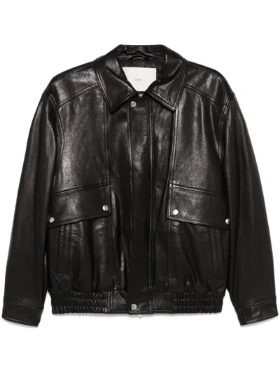 Dunst Leather Bomber Jacket In Black