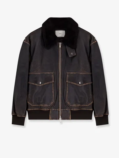 Dunst Leather Jacket With Shearling Collar In Brown