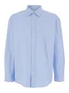 Dunst Light Blue Shirt With Patch Pocket On The Front And Embroidered Logo In Cotton Poplin Man In Blue