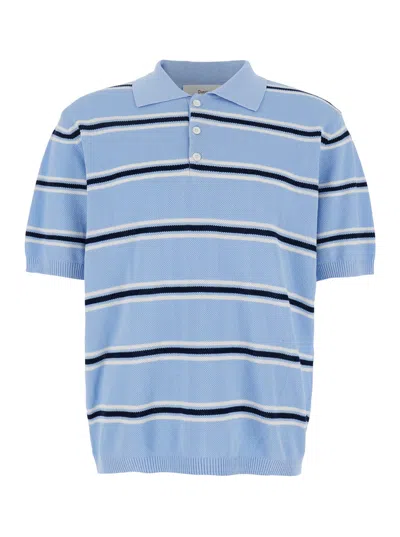 Dunst Light Blue Polo Shirt With All-over Striped Motif And Ribbed Edges In Cotton Piquet Man