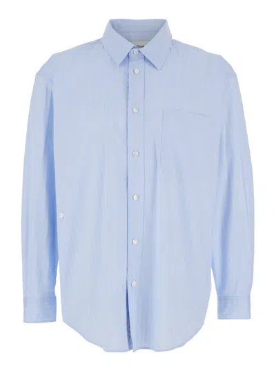 DUNST LIGHT BLUE SHIRT WITH ALL-OVER STRIPED MOTIF AND EMBROIDERED LOGO IN COTTON POPLIN MAN