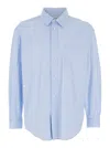 Dunst Light Blue Shirt With Patch Pocket On The Front And Embroidered Logo In Cotton Poplin Man In Blue