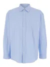 Dunst Light Blue Shirt With Patch Pocket On The Front And Embroidered Logo In Cotton Poplin Man In Blue
