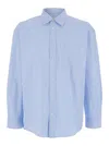 Dunst Light Blue Shirt With Patch Pocket On The Front And Embroidered Logo In Cotton Poplin Man In Blue