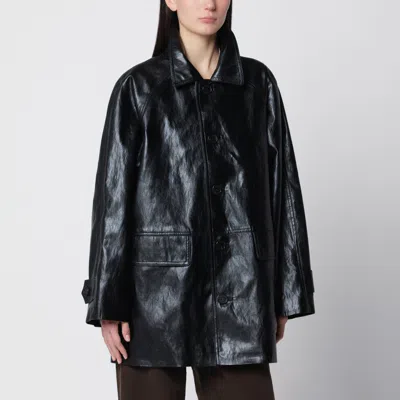 Dunst Lily Oversized Gloss Faux Leather Jacket With Classic Collar In Black