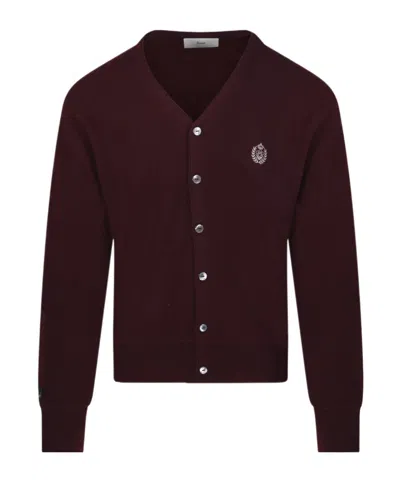 Dunst Logo Wool Cardigan In Burgundy