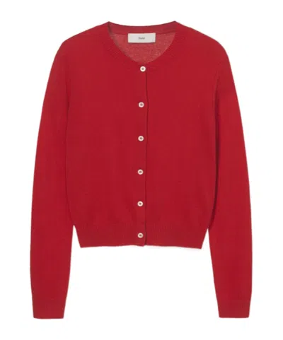 Dunst Red Essential Crewneck Knit Cardigan In Multi