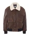 Dunst Detachable A-2 Leather Blouson Jacket With Classic Collar And Zip Front In Brown