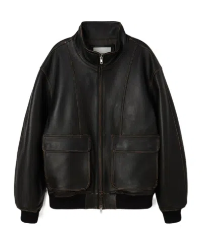 Dunst Long-sleeved Leather Jacket In Black
