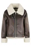 Dunst Loose Fit Line Shearling Jacket In Brown