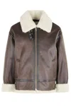 Dunst Loose Fit Shearling Collar Jacket With Buckle Hem In Brown