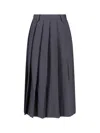 Dunst Grey Pleated Midi Skirt With Belt Loops And Side Concealed Closure In Wool Woman In Blue
