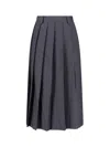 Dunst Grey Pleated Midi Skirt With Belt Loops And Side Concealed Closure In Wool Woman In Gray