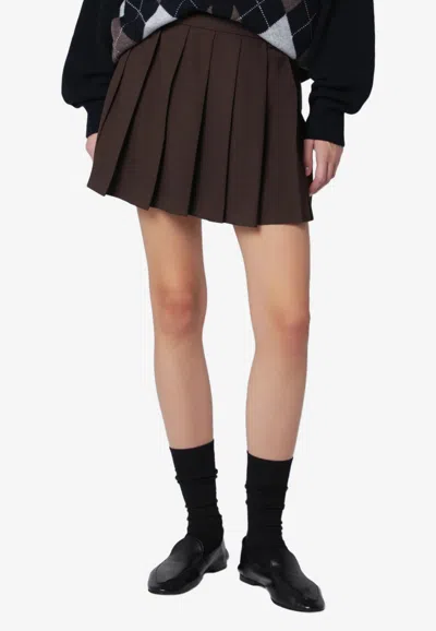 Dunst Mini Pleated Skirt In Wool Blend In Brown
