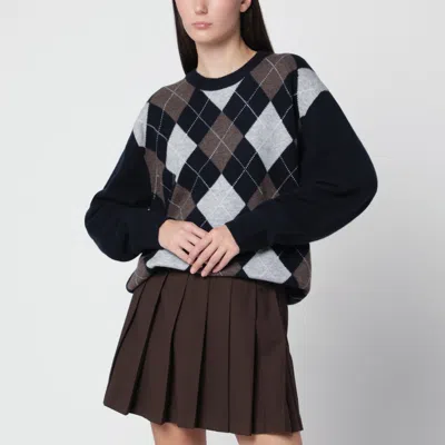 Dunst Navy Argyle Crewneck Wool Sweater In Blue