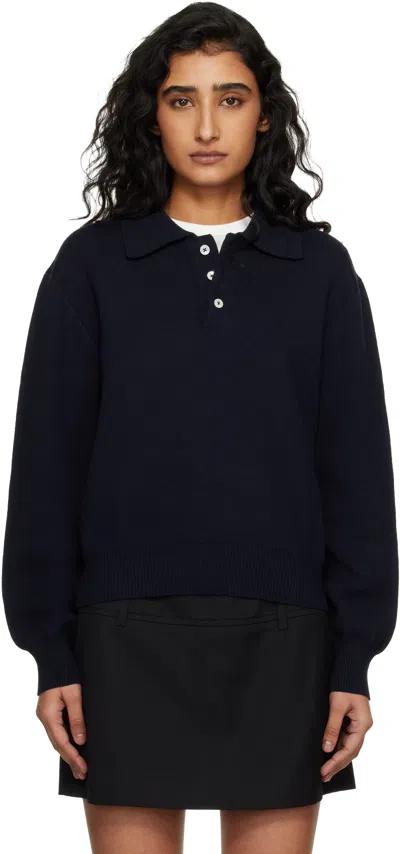 Dunst Navy Cashmere Collared Polo In Blue