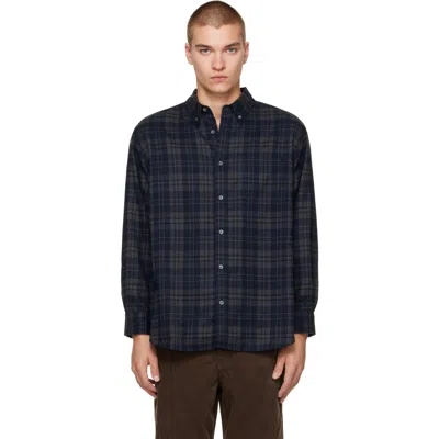Dunst Navy Check Flannel Shirt In Dark Navy