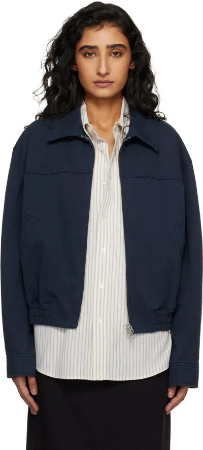 Dunst Navy Collared Blouson Jacket In Blue