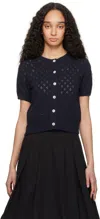 Dunst Navy Crochet Half Sleeve Cardigan In Navy