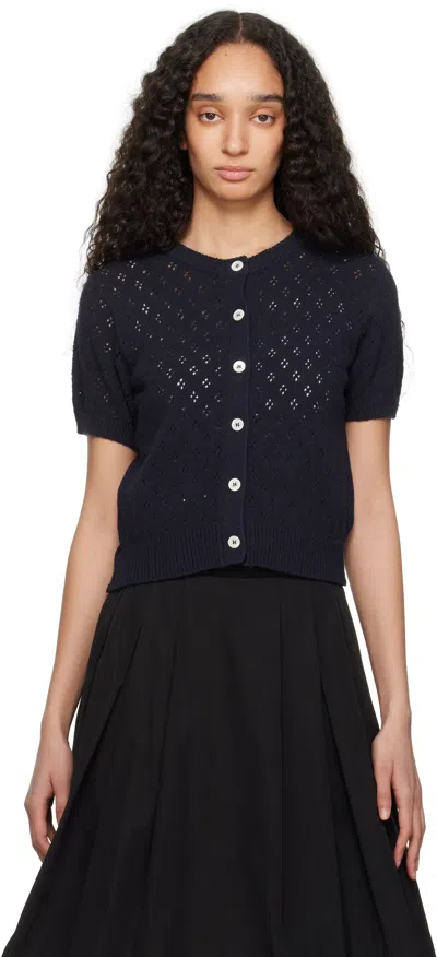 Dunst Navy Crochet Half Sleeve Cardigan