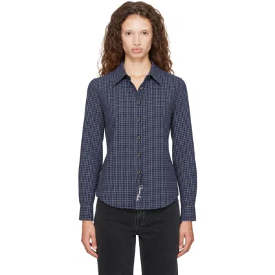 Dunst Navy Essential Slim Checked Shirt In Blue