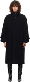 Dunst Navy Stand Collared Wool Coat In Navy