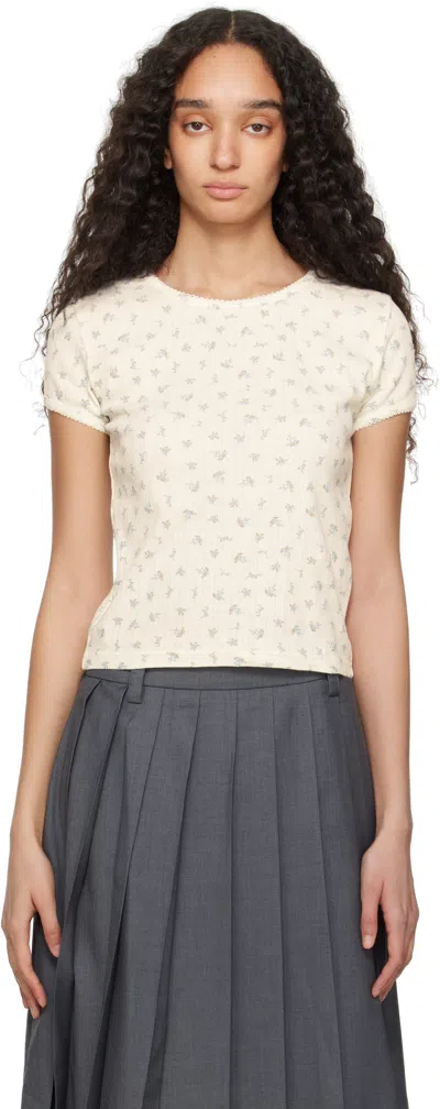 Dunst Off-white Essential Slim-fit T-shirt In Cream/flower