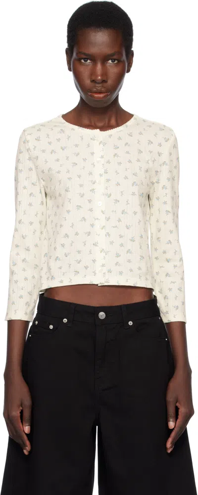 Dunst Off-white Pointelle Crewneck Cardigan In Cream/flower
