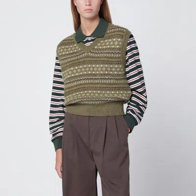 DUNST DUNST  OLIVE GREEN WOOL BLEND WAISTCOAT