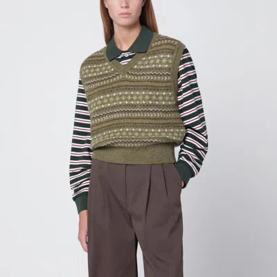 Dunst Olive Green Wool Blend Waistcoat