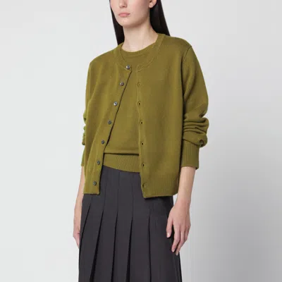 Dunst Olive Green Wool-blend Crewneck Cardigan With Mini Buttons