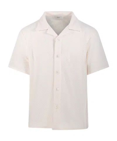 Dunst Open Collar Crochet Shirt In Neutral