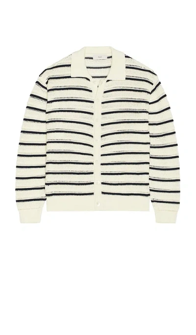 Dunst Open Collared Cardigan In 乳白色 & 海军蓝条纹
