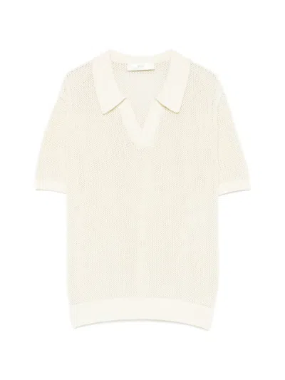 Dunst Open-knit Polo-collar T-shirt In Neutral