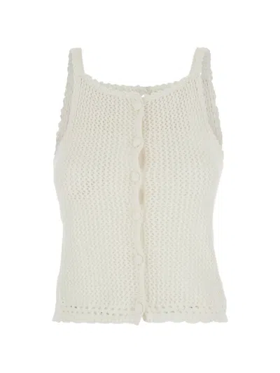 Dunst White Top With Lace Details And Thin Straps In Linen And Cotton Woman