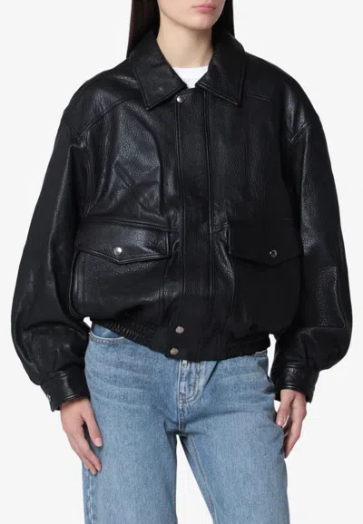 Dunst Oversized Bomber Jacket In Lambskin Leather In Black