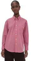 Dunst Oversized Button Down Checked Shirt Red Check In Pink