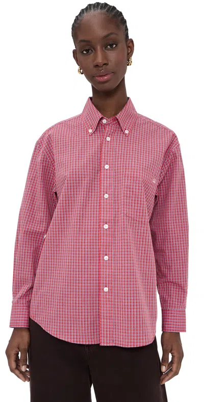 Dunst Oversized Button Down Checked Shirt Red Check In Pink