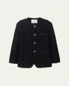 Dunst Oversized Collarless Tweed Jacket, Unisex In Black