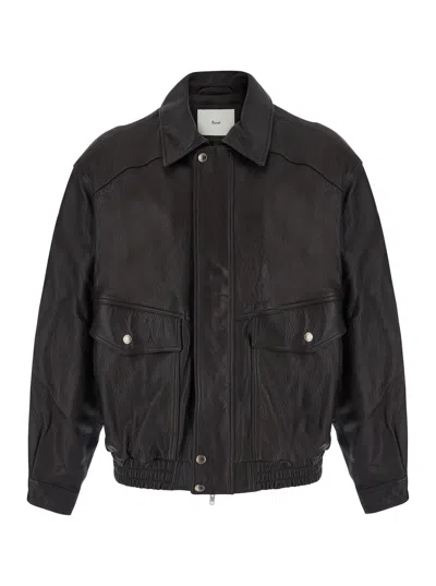 Dunst Oversized Vintage Lamb Leather Blouson Jacket With Zip Front & Side Pockets In Animal Print