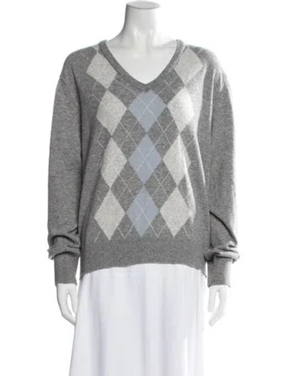 Pre-owned Dunst Patterned V-neck Sweater W/ Tags In Gray